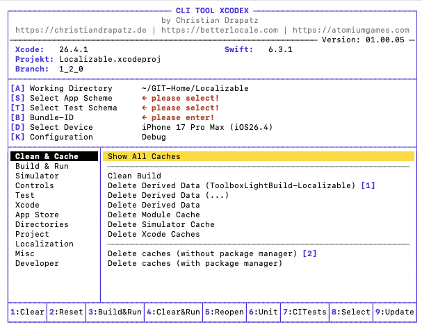 Menü-Oberfläche von xcodex