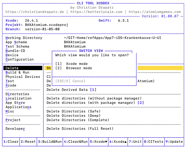 Ansichtsauswahl in xcodex